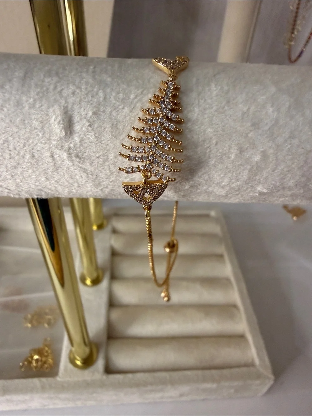 Gold Crystal Fishbone Adjustable Bracelet